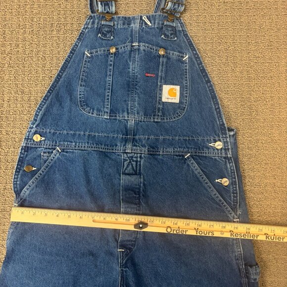 Vintage Carhartt Bib Overalls Youth Juniors 32X27 Cotton Straight Leg Utility - Picture 4 of 11